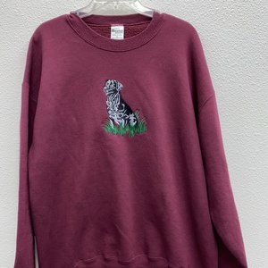 Black Lab Embroidered Crewneck Sweatshirt Burgundy by Marathon Apparel Size XL